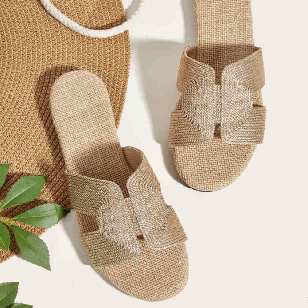 Elegant Tan Woven Slide Sandals